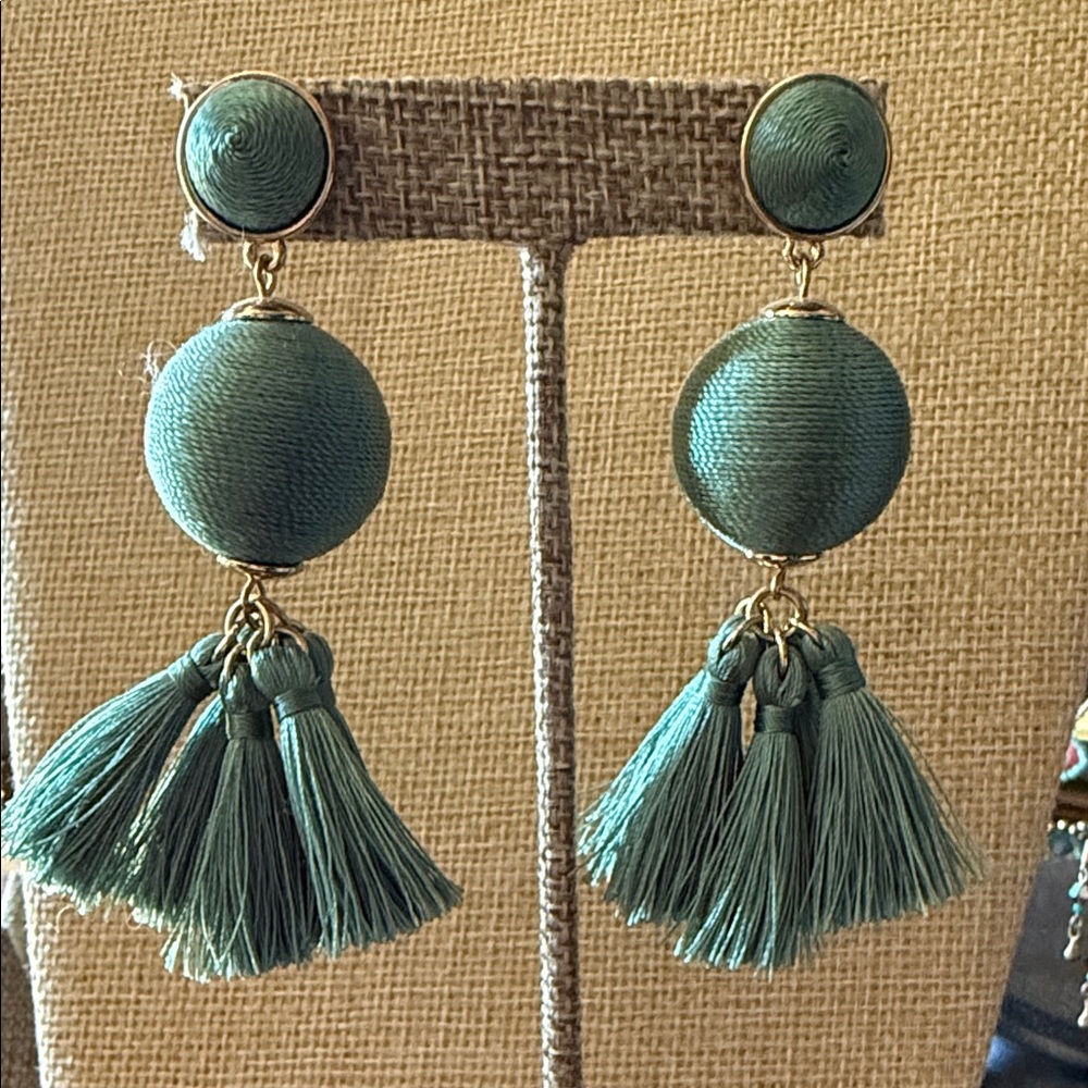Park Lane Teal Triple Tassel Drop Earrings